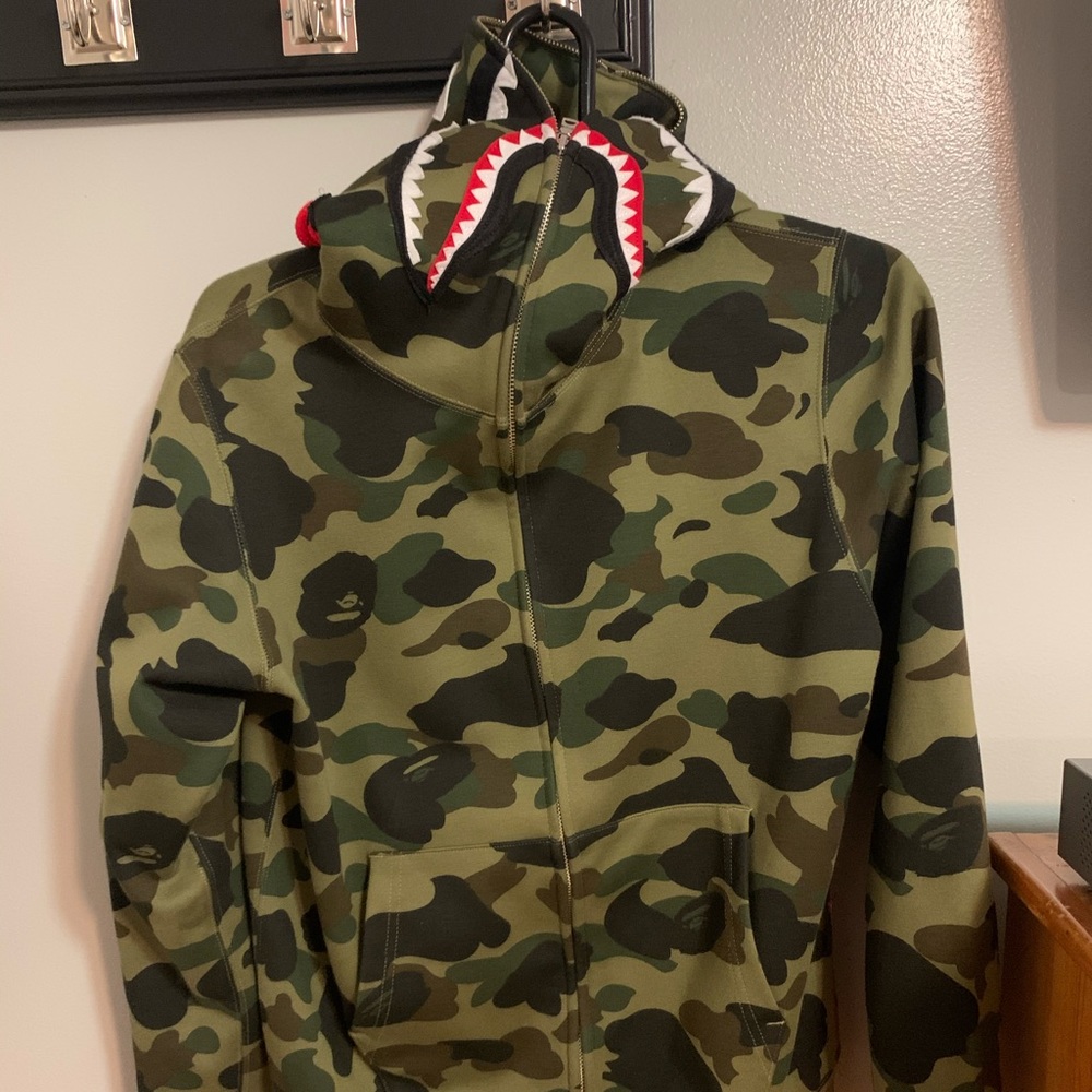 Bape Camo Windstopper Shark Full Zip Hoodie Green